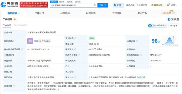 金铺子配资 北京海淀城市更新发展公司成立 注册资本6亿